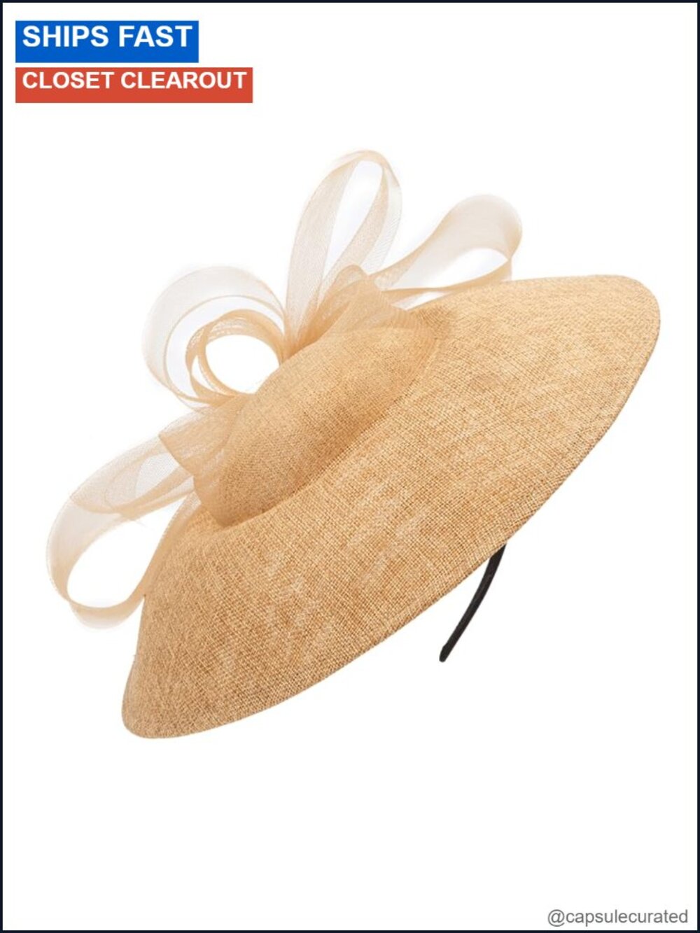 Wide Brim Fascinator Hat Faux Linen Detachable Headband Women Special Occasion